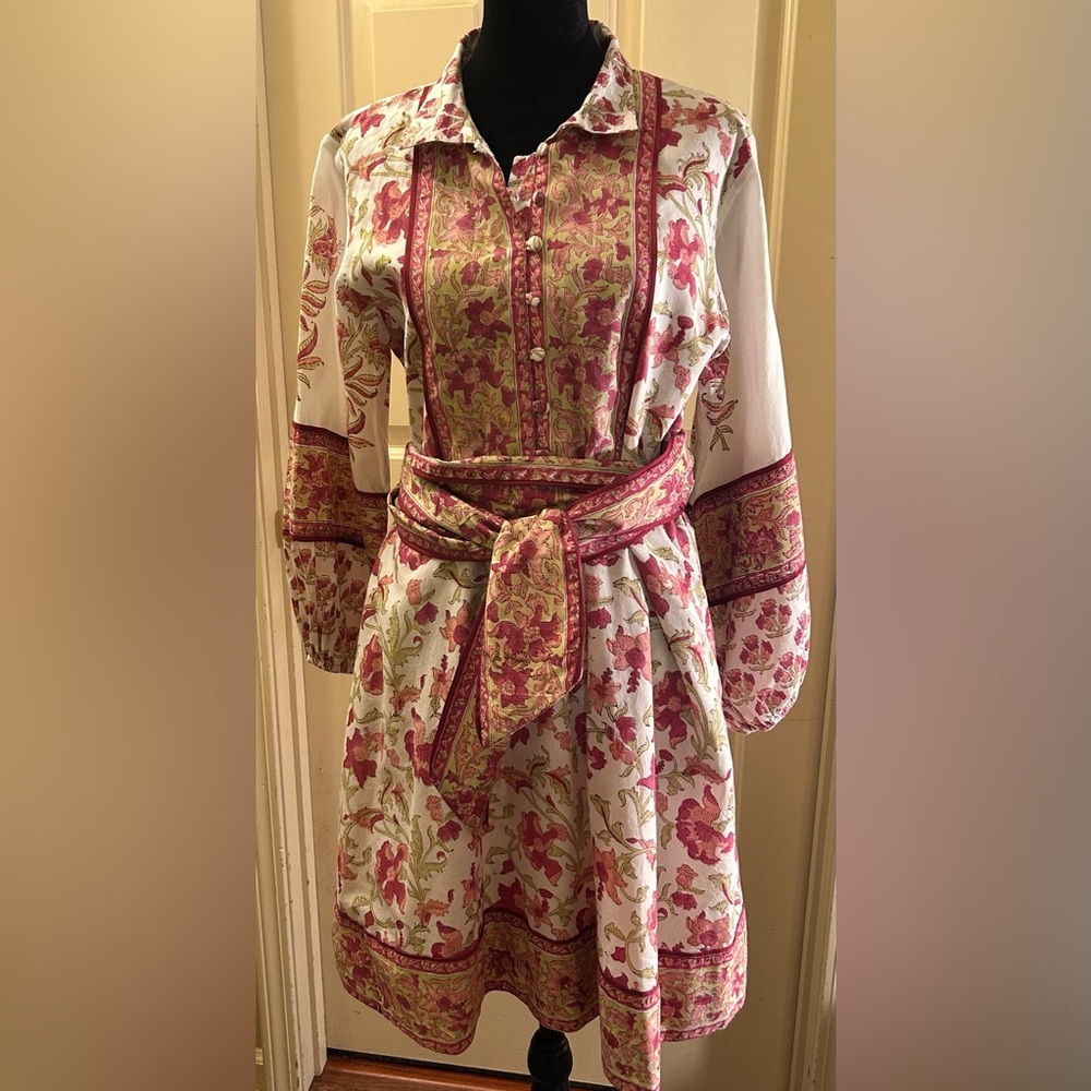 Anthropologie Sue Sartor Vintage Poppy Floral Bohemian Dress with Pink Accents - Picture 3 of 9